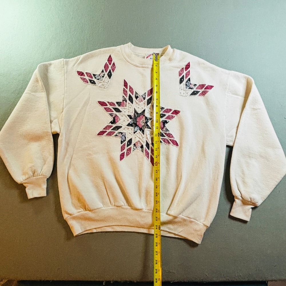 VTG Jerzees Womens XL Quilted Star Patchwork Sweatshirt Floral Grannycore Y2K - Picture 4 of 9